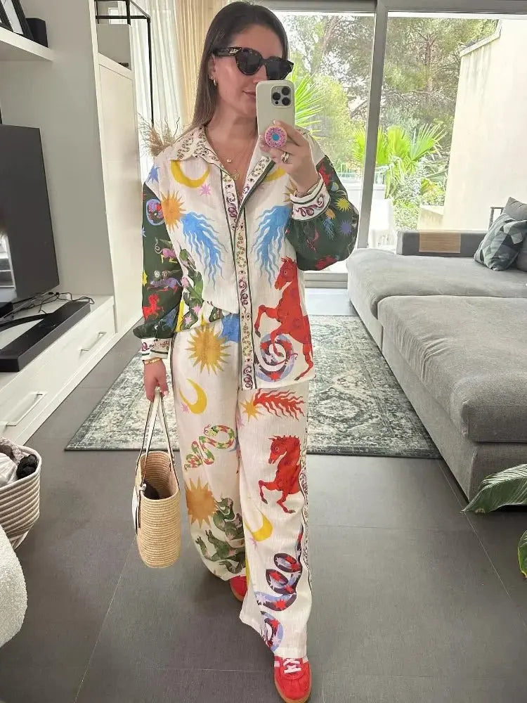 Beach Printed Lapel Shirt Pants Suits - Blade & Thread