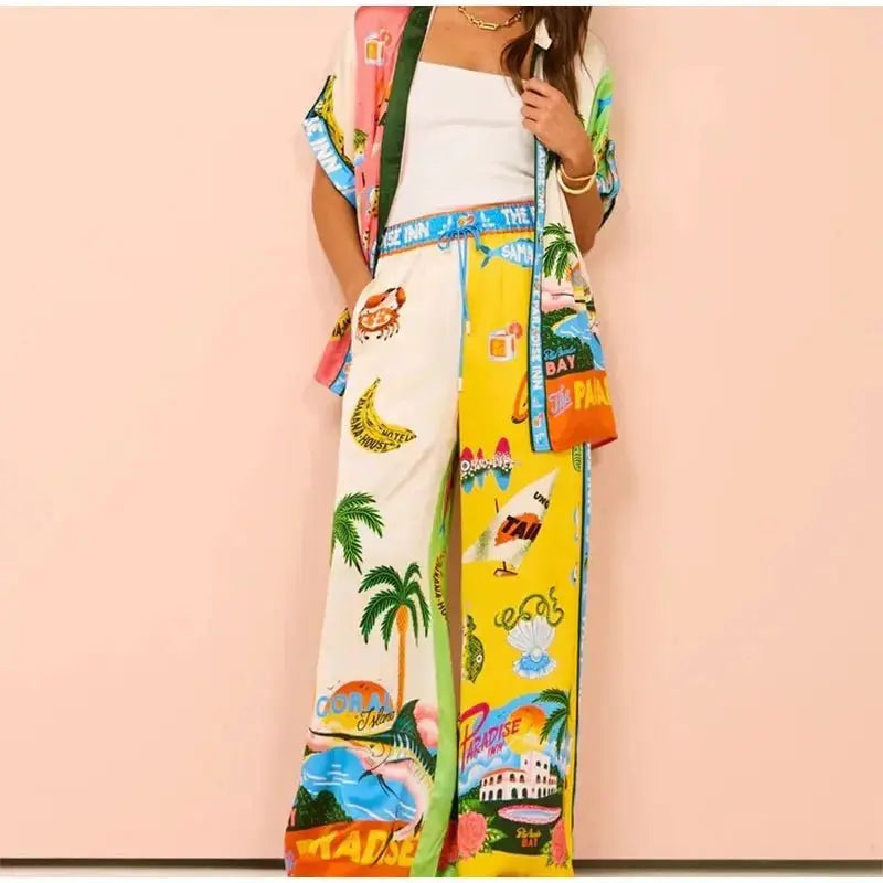 Beach Printed Lapel Shirt Pants Suits - Blade & Thread