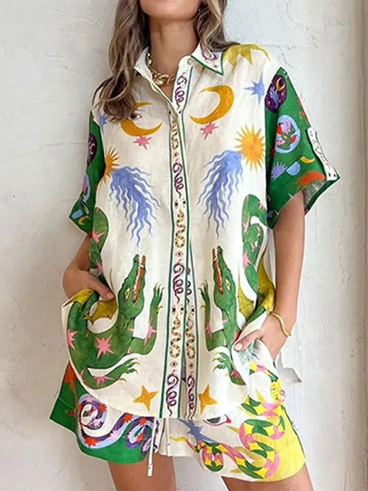 Beach Printed Lapel Shirt Pants Suits nowadaysfashion