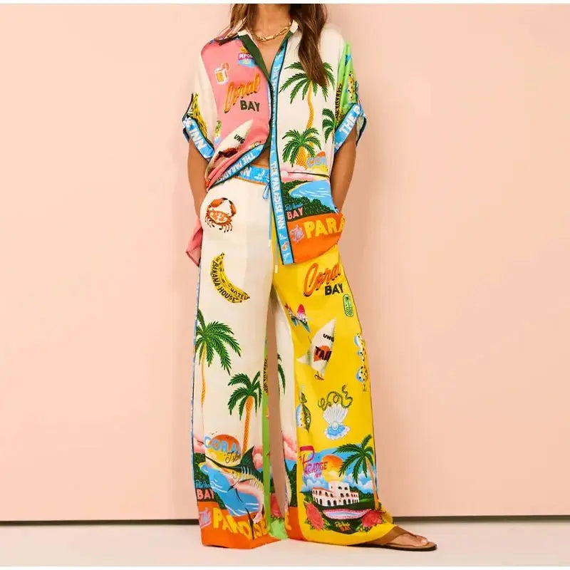 Beach Printed Lapel Shirt Pants Suits - Blade & Thread