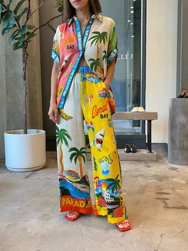 Beach Printed Lapel Shirt Pants Suits nowadaysfashion