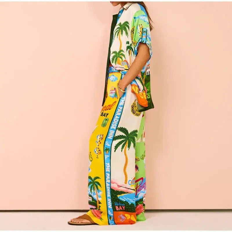 Beach Printed Lapel Shirt Pants Suits - Blade & Thread