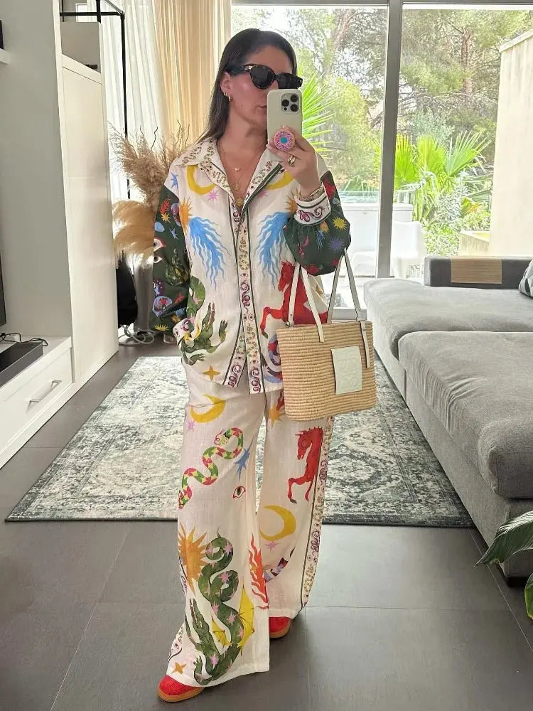 Beach Printed Lapel Shirt Pants Suits - Blade & Thread
