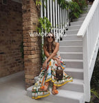Beach Spaghetti Strap Long Dress Printed Backless Sleeveless Drawstring Dress nowadaysfashion