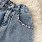 Beading Split Denim Skirts Women High Waist A-line Irregular Jeans Skirts nowadaysfashion