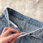 Beading Split Denim Skirts Women High Waist A-line Irregular Jeans Skirts nowadaysfashion