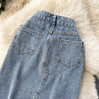 Beading Split Denim Skirts Women High Waist A-line Irregular Jeans Skirts nowadaysfashion