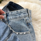 Beading Split Denim Skirts Women High Waist A-line Irregular Jeans Skirts nowadaysfashion