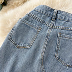 Beading Split Denim Skirts Women High Waist A-line Irregular Jeans Skirts nowadaysfashion
