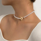 Beads Women's Neck Chain Kpop Pearl Choker Necklace Gold Color Jewelry On The Neck Pendant nowadaysfashion