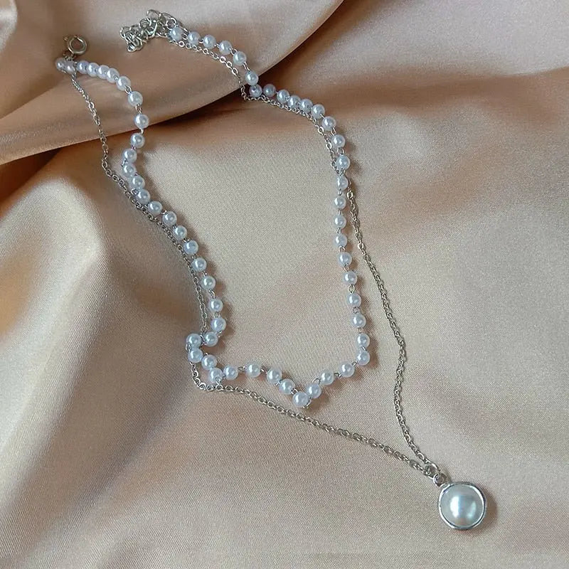Beads Women's Neck Chain Kpop Pearl Choker Necklace Gold Color Jewelry On The Neck Pendant nowadaysfashion