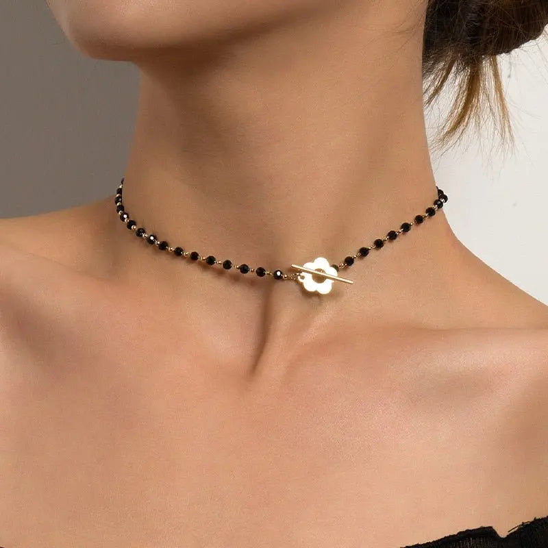 Beads Women's Neck Chain Kpop Pearl Choker Necklace Gold Color Jewelry On The Neck Pendant - Blade & Thread