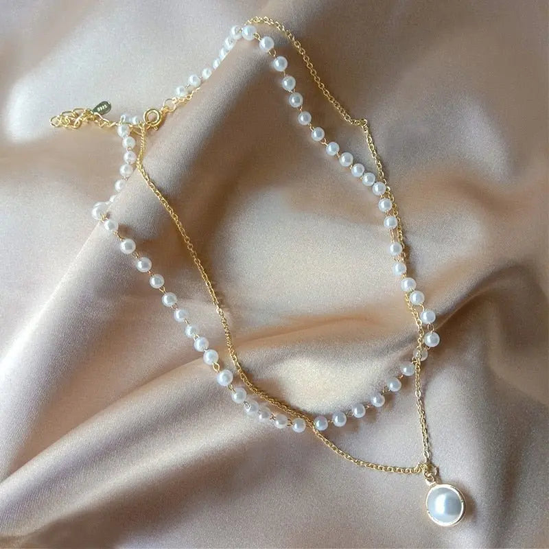 Beads Women's Neck Chain Kpop Pearl Choker Necklace Gold Color Jewelry On The Neck Pendant nowadaysfashion