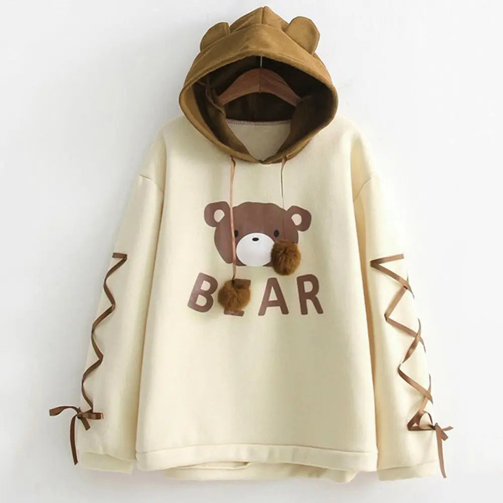 Bear Cap Hoodies Sweatshirt Top Womens Long Sleeve Cute Sweat Hooded Jumper nowadaysfashion