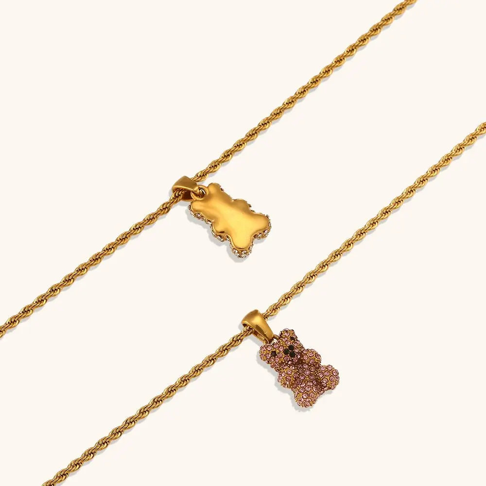 Bear pendant 18K zirconium necklace - Blade & Thread