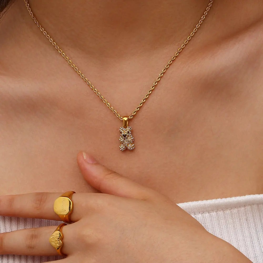 Bear pendant 18K zirconium necklace - Blade & Thread