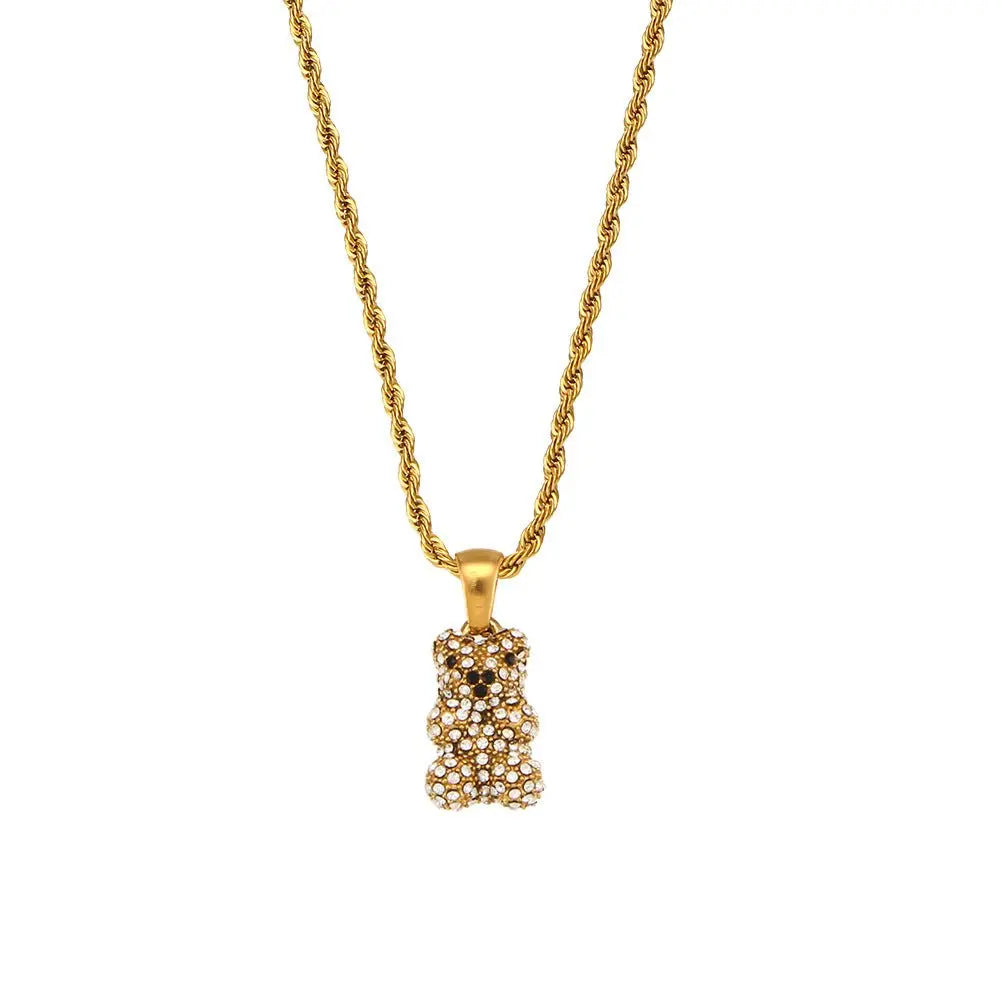 Bear pendant 18K zirconium necklace - Blade & Thread