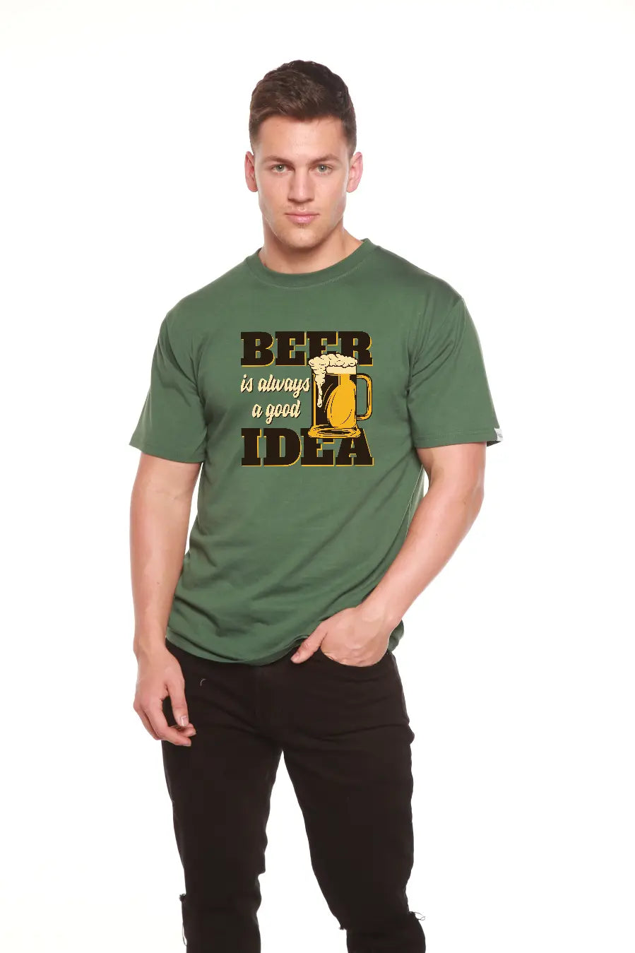 Beer Idea Men's Bamboo Viscose/Organic Cotton Short Sleeve Graphic T-Shirt Spun Bamboo