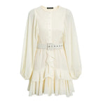 Belt plaid batwing long sleeve women dress summer Office ruffle shirt mini  A-line dress nowadaysfashion