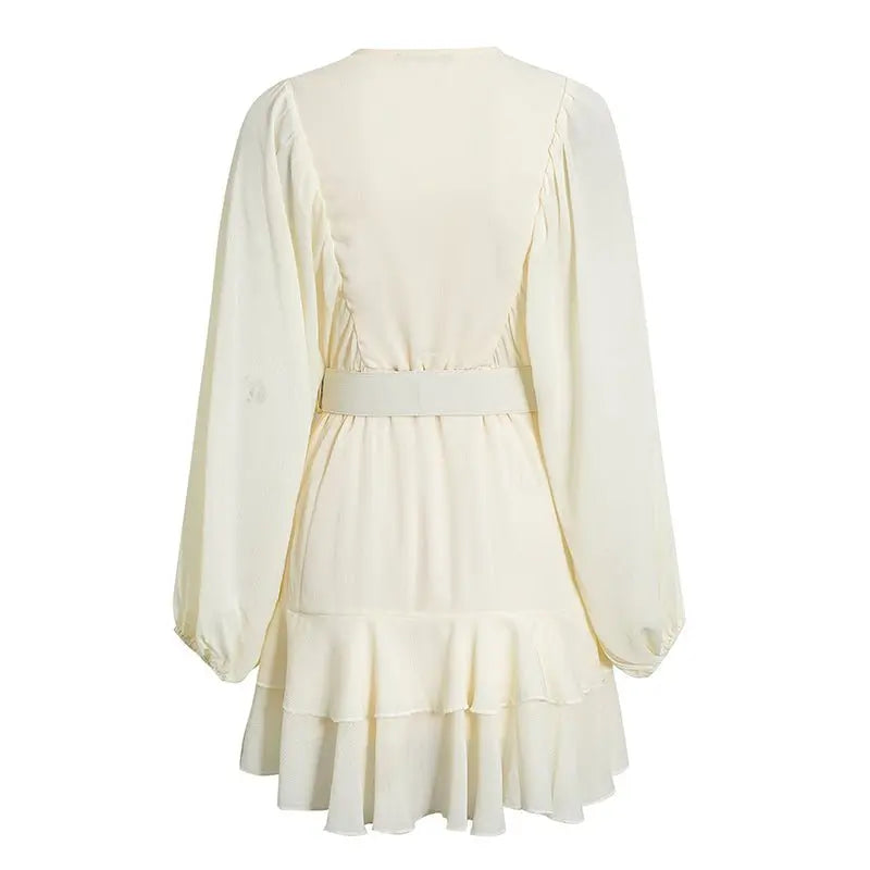 Belt plaid batwing long sleeve women dress summer Office ruffle shirt mini A-line dress - Blade & Thread