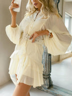 Belt plaid batwing long sleeve women dress summer Office ruffle shirt mini  A-line dress nowadaysfashion