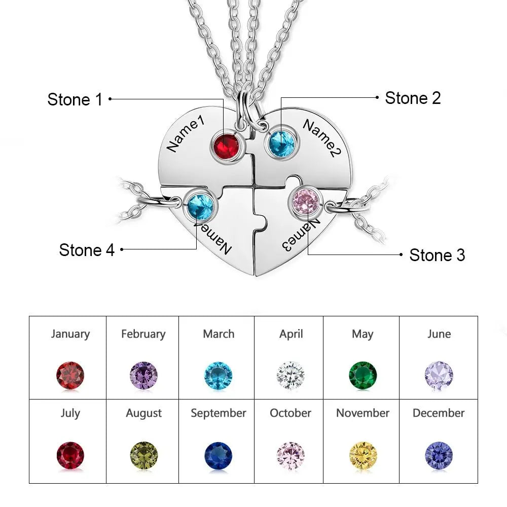 BFF Heart Shaped Friendship Birthstone Necklace with for 4 Friends nowadaysfashion