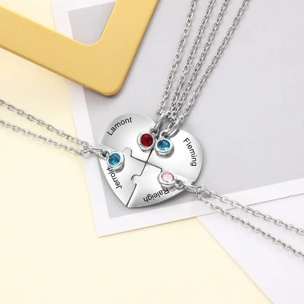 BFF Heart Shaped Friendship Birthstone Necklace with for 4 Friends - Blade & Thread