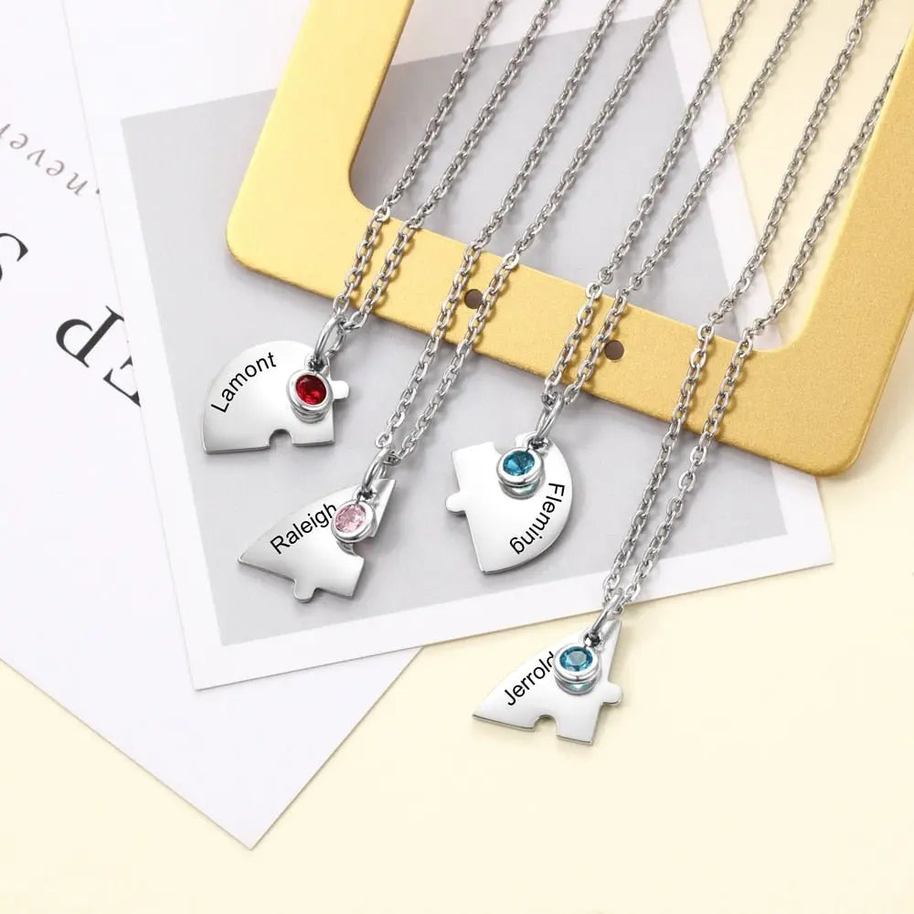 BFF Heart Shaped Friendship Birthstone Necklace with for 4 Friends - Blade & Thread