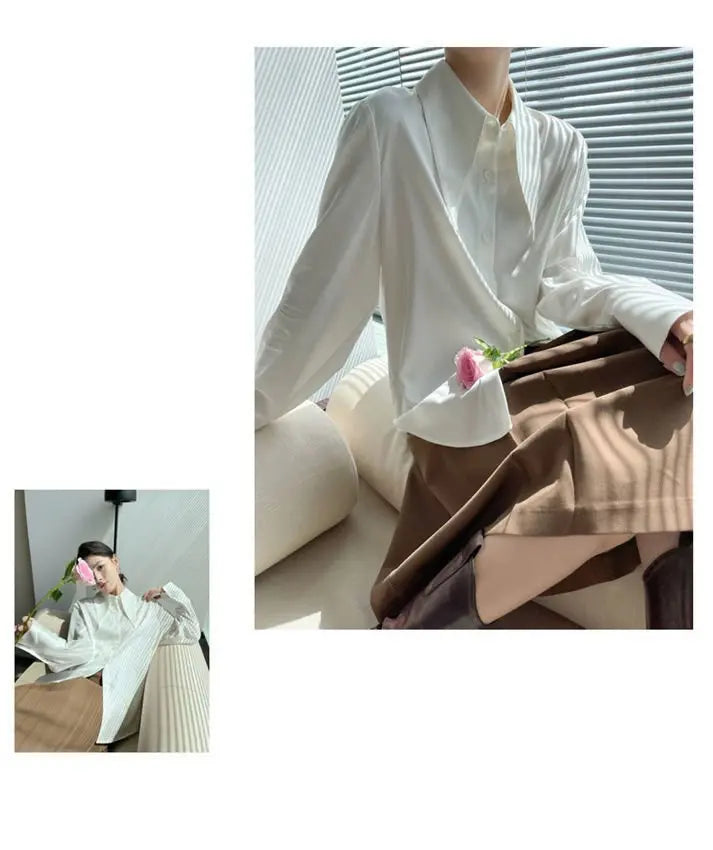 Big Pointed Collar White Blouses For Women Vintage Loose Long Sleeve Shirt - Blade & Thread