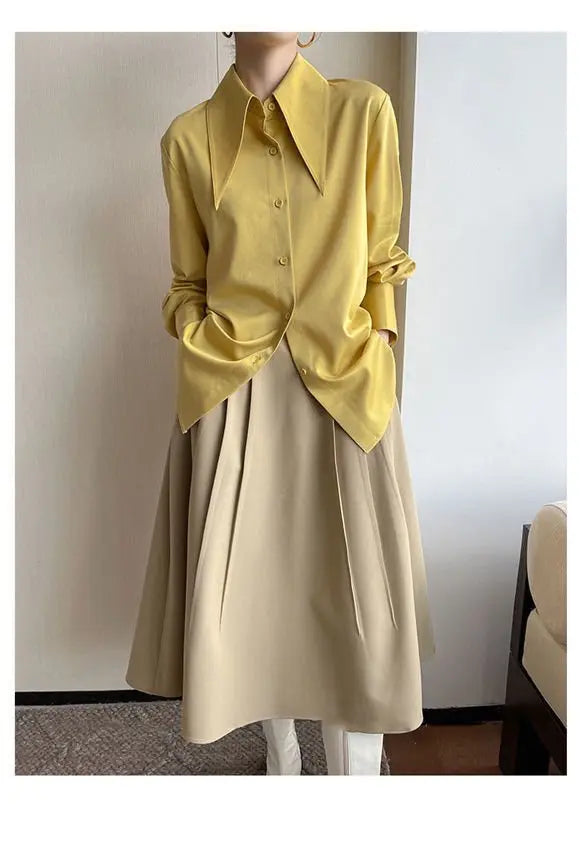 Big Pointed Collar White Blouses For Women Vintage Loose Long Sleeve Shirt - Blade & Thread