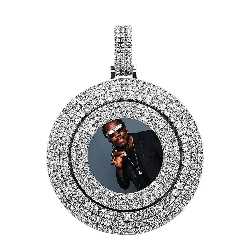 Big Size Custom Photo Rotating Pendant Necklace Full Iced Out Cubic Zirconia Hip Hop Jewelry - Blade & Thread