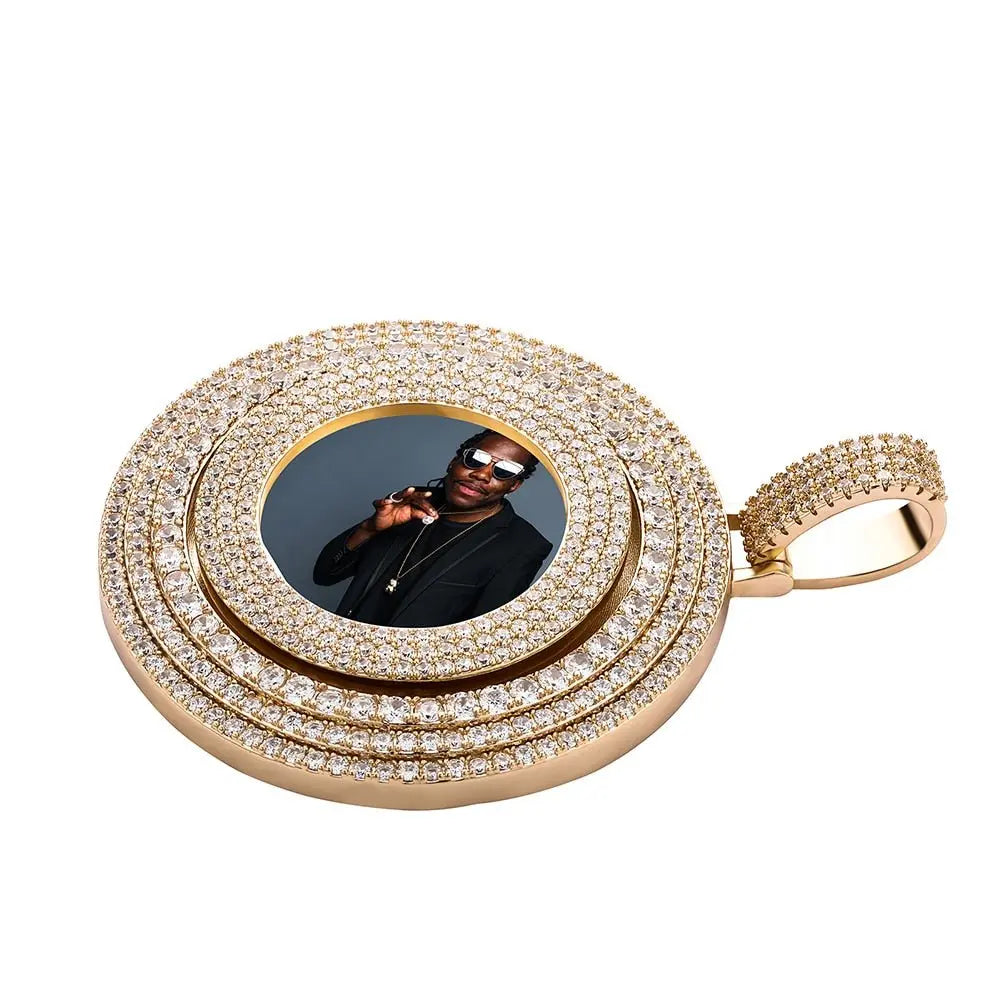 Big Size Custom Photo Rotating Pendant Necklace Full Iced Out Cubic Zirconia Hip Hop Jewelry - Blade & Thread