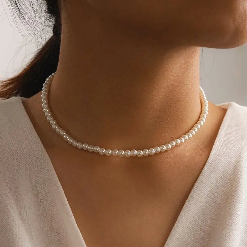 Big White Imitation Pearl Beads Choker Clavicle Chain Necklace For Women Wedding Jewelry - Blade & Thread