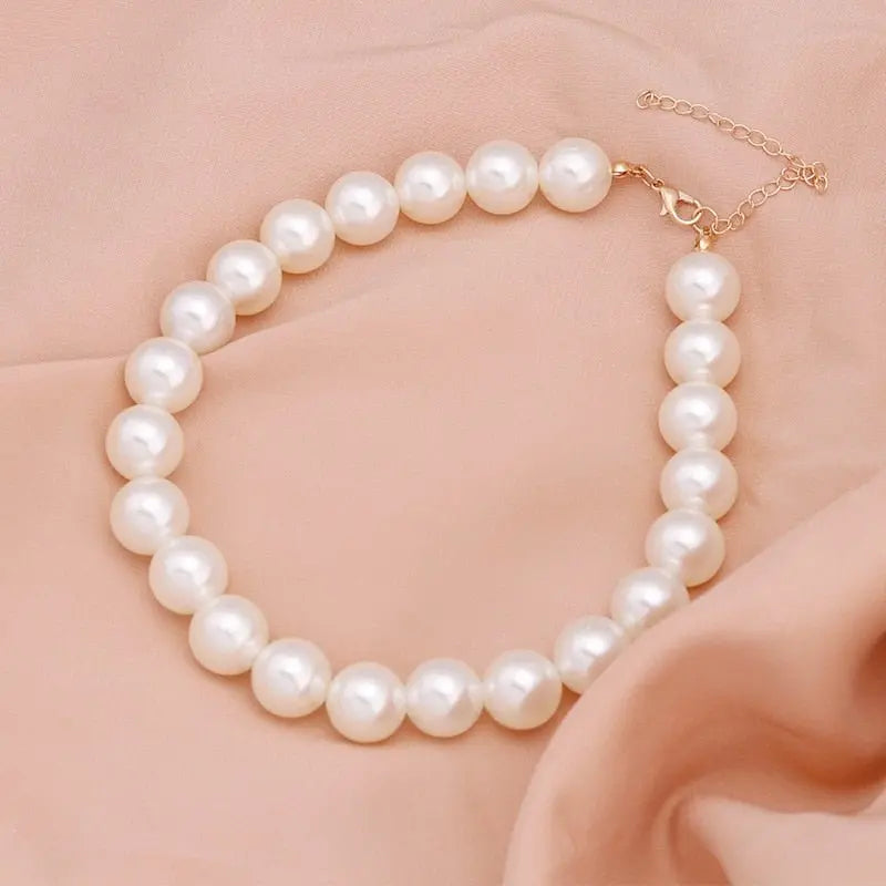 Big White Imitation Pearl Beads Choker Clavicle Chain Necklace For Women Wedding Jewelry - Blade & Thread