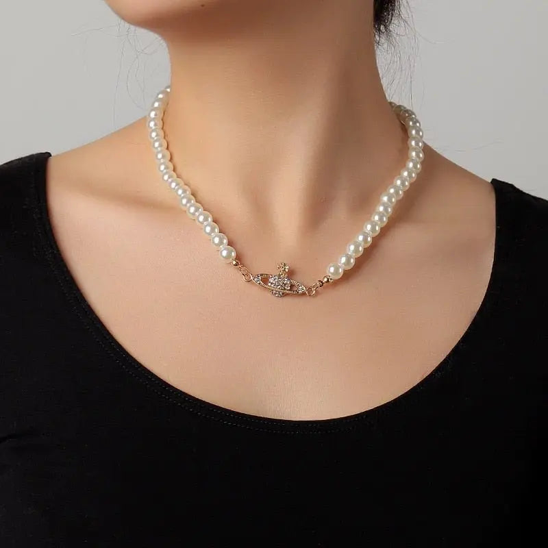 Big White Imitation Pearl Choker Necklace Clavicle Chain Fashion Necklace - Blade & Thread
