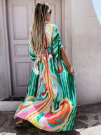 Bikini Cover Ups Print Maxi Dress for Women Summer Bohemian Beach Sexy Floral Tunic Long Dress nowadaysfashion