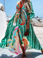 Bikini Cover Ups Print Maxi Dress for Women Summer Bohemian Beach Sexy Floral Tunic Long Dress nowadaysfashion