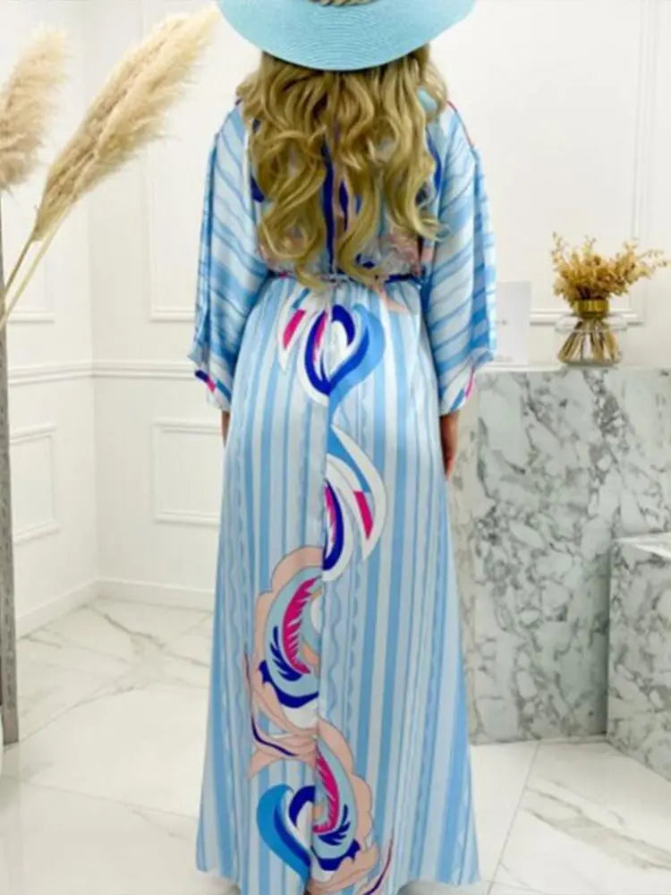 Bikini Cover Ups Print Maxi Dress for Women Summer Bohemian Beach Sexy Floral Tunic Long Dress - Blade & Thread