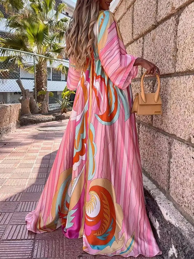 Bikini Cover Ups Print Maxi Dress for Women Summer Bohemian Beach Sexy Floral Tunic Long Dress - Blade & Thread