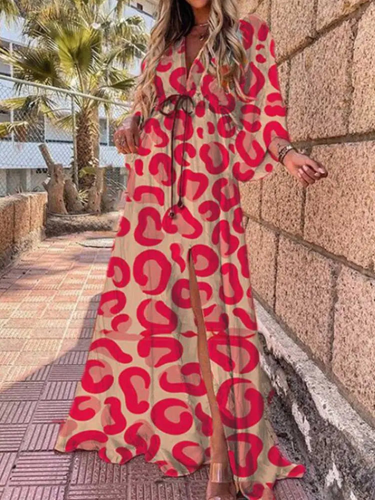 Bikini Cover Ups Print Maxi Dress for Women Summer Bohemian Beach Sexy Floral Tunic Long Dress nowadaysfashion