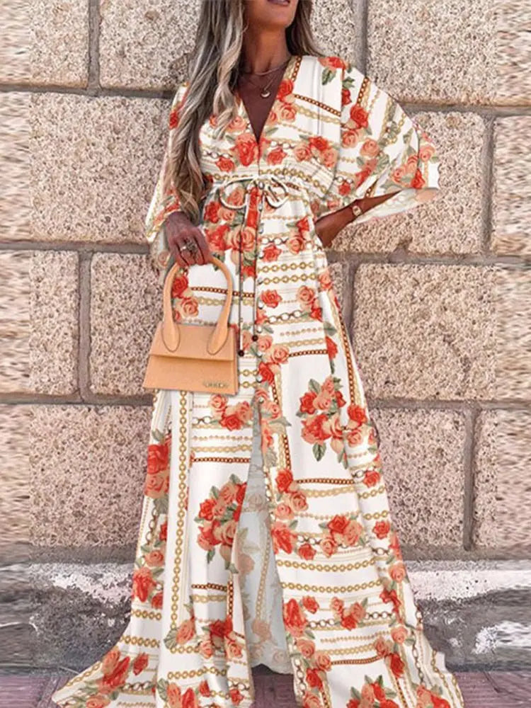 Bikini Cover Ups Print Maxi Dress for Women Summer Bohemian Beach Sexy Floral Tunic Long Dress - Blade & Thread