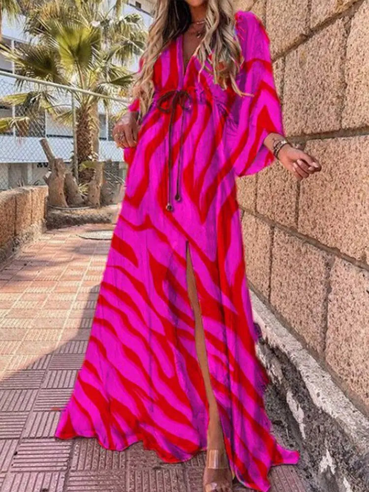 Bikini Cover Ups Print Maxi Dress for Women Summer Bohemian Beach Sexy Floral Tunic Long Dress - Blade & Thread