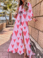 Bikini Cover Ups Print Maxi Dress for Women Summer Bohemian Beach Sexy Floral Tunic Long Dress nowadaysfashion