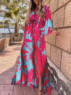 Bikini Cover Ups Print Maxi Dress for Women Summer Bohemian Beach Sexy Floral Tunic Long Dress nowadaysfashion