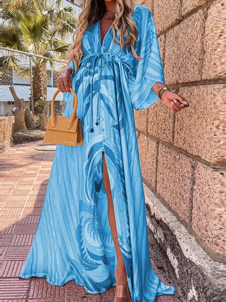 Bikini Cover Ups Print Maxi Dress for Women Summer Bohemian Beach Sexy Floral Tunic Long Dress - Blade & Thread