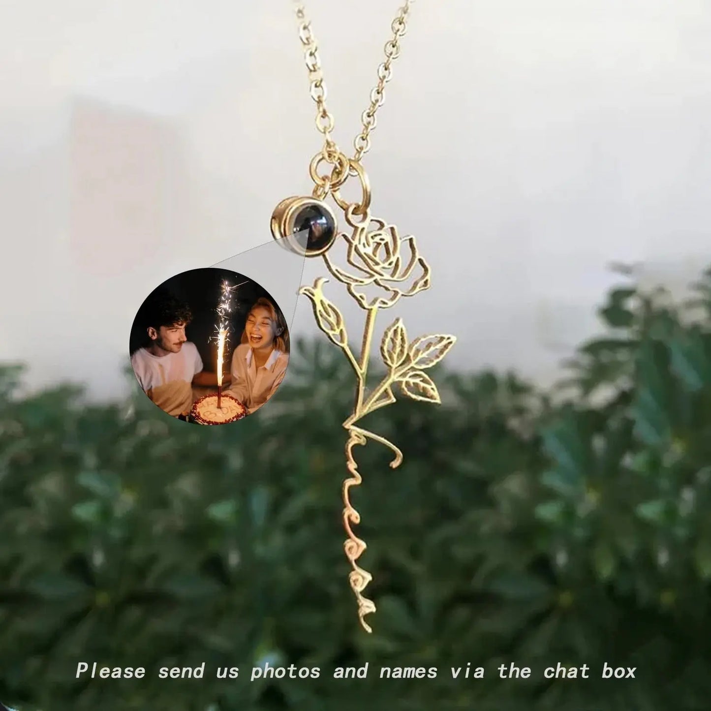Birth Flowers Customized Projection Photo Necklaces Memorial Birthday Gift - Blade & Thread