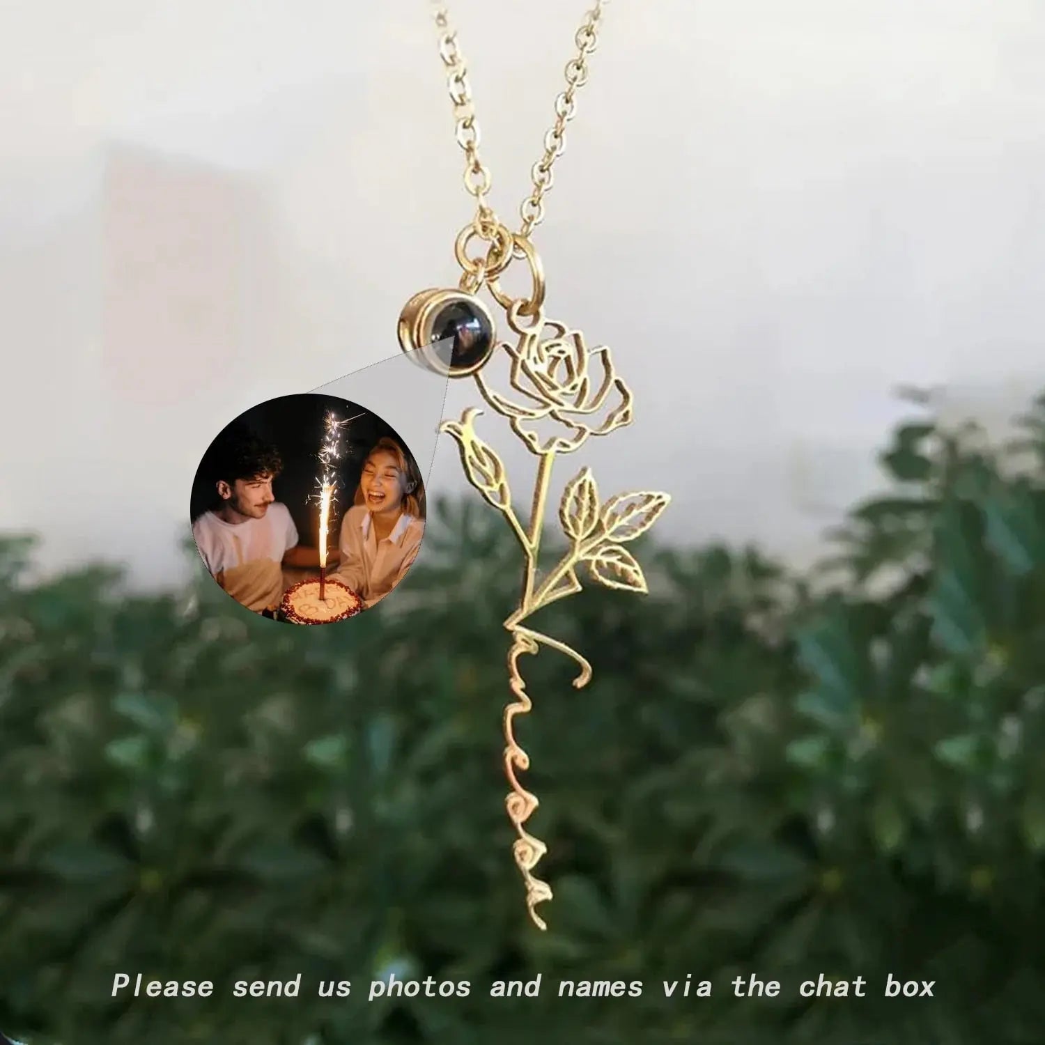 Birth Flowers Customized Projection Photo Necklaces Memorial Birthday Gift - Blade & Thread