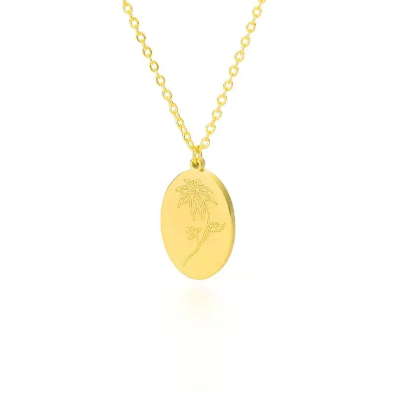 Birth Mother Flower Neckalce New Month Necklace For Mom Gold Color Oval Pendant Necklace nowadaysfashion