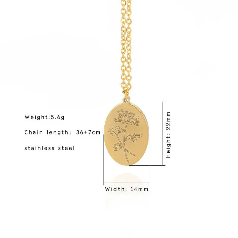 Birth Mother Flower Neckalce New Month Necklace For Mom Gold Color Oval Pendant Necklace - Blade & Thread