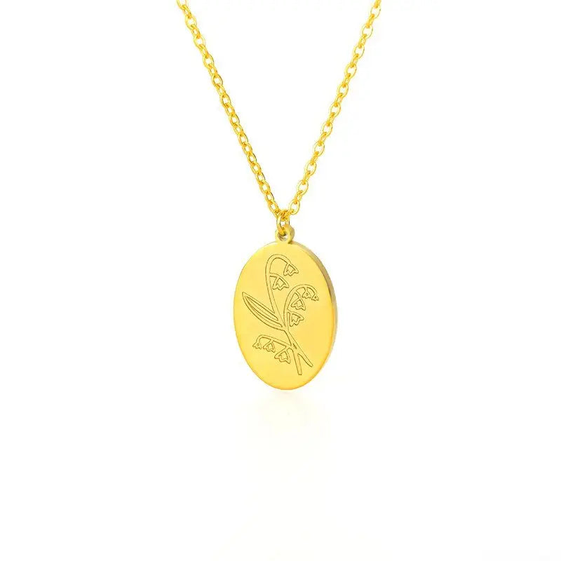 Birth Mother Flower Neckalce New Month Necklace For Mom Gold Color Oval Pendant Necklace - Blade & Thread